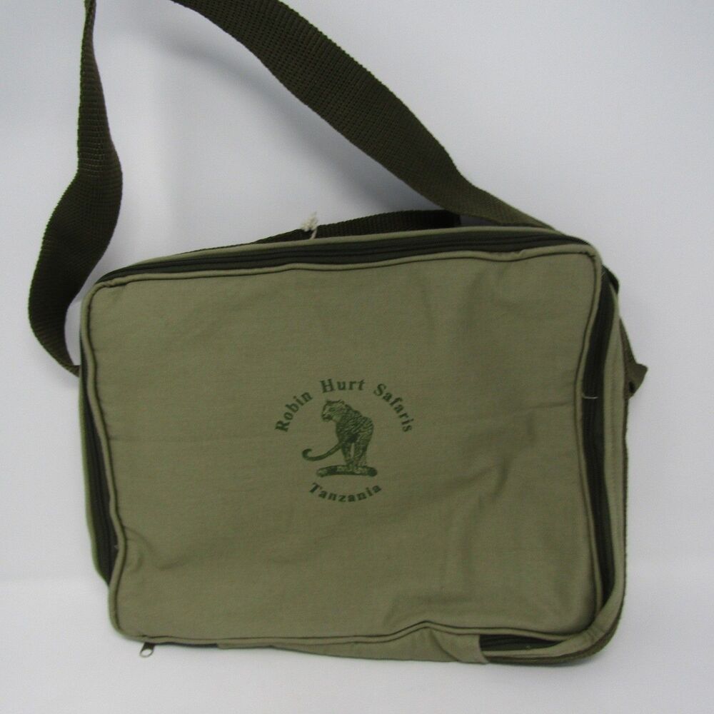 Robin Hurt Safaris Tanzania Canvas Messenger Shoulder Bag Olive 10" x 14" Travel